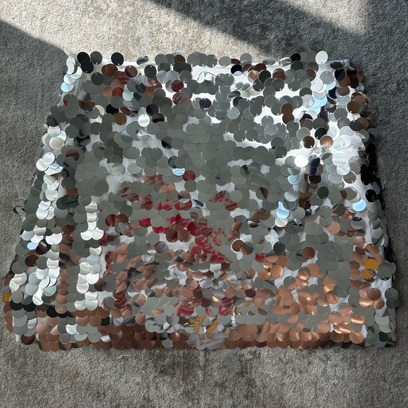 Silver Disco Sequin Mini Skirt - Picture 1 of 4